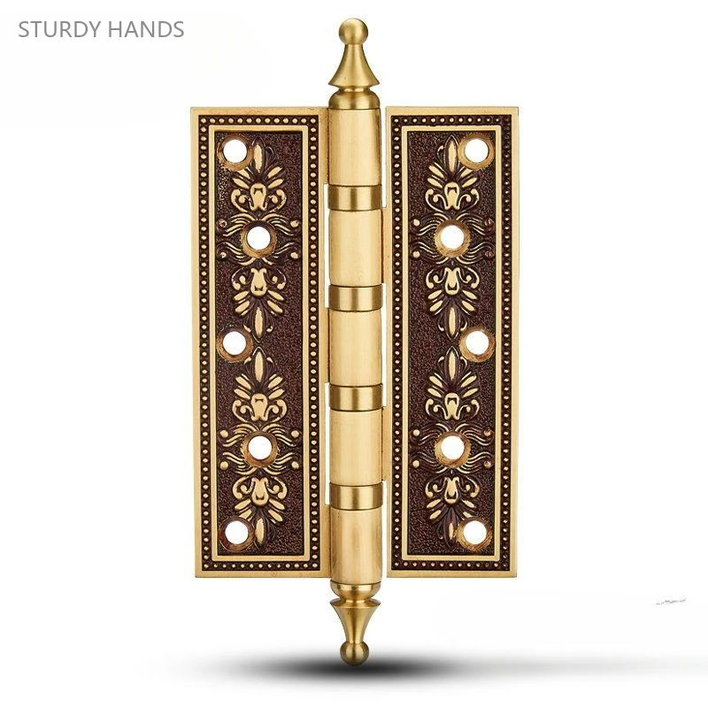 

1PCS all copper high-end European style carved flat hinge crown head wooden door silent bearing hinge hardware accessories