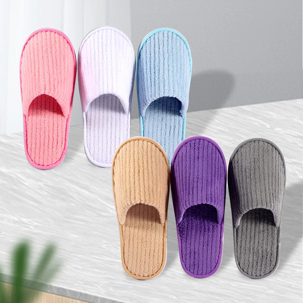 

Striped Coral Fleece Women Slippers Winter Warm Hotel Slippers Non-slip Home Bedroom Indoor Female Shoes Solid Color Slide