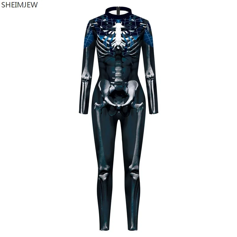 3D Print Halloween Body Skeleton Sexy Bodysuits Cosplay Costume Jumpsuit Adults Onesie Long Sleeve Skull Outfits