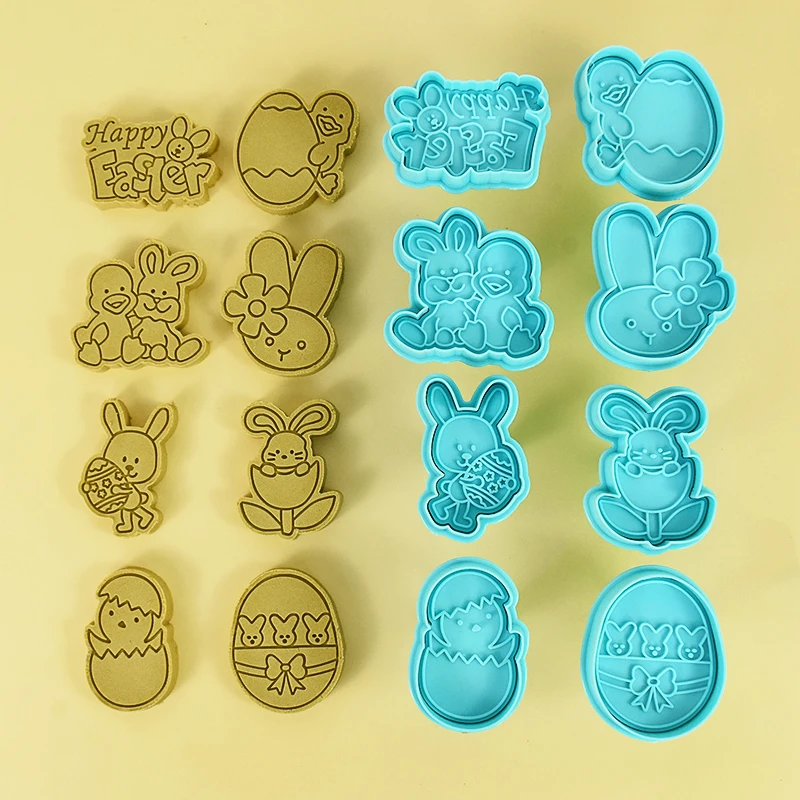 4pcs Easter Cookie Cutter Molds Easter Egg Rabbit Chick Biscuit Fondant Moulds Birthfay Easter Festival Party Supply Baking Tool