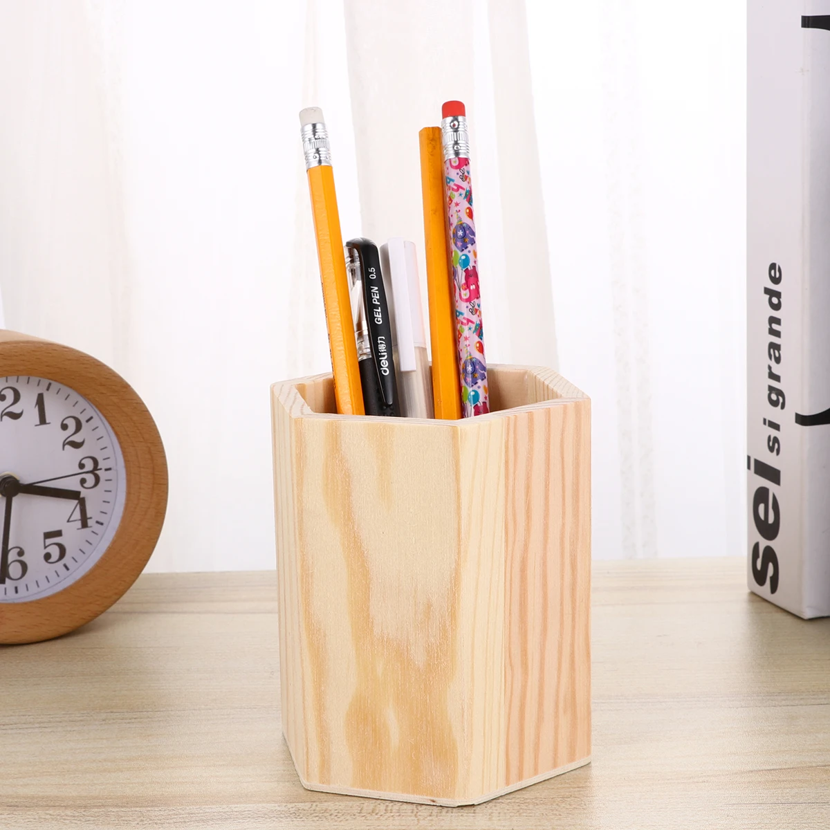 

2Pcs Pine Wooden Organizer Holder Single Compartment Unfinished Solid Color DIY Pen Pencil Brush Storage Box for Office Desk