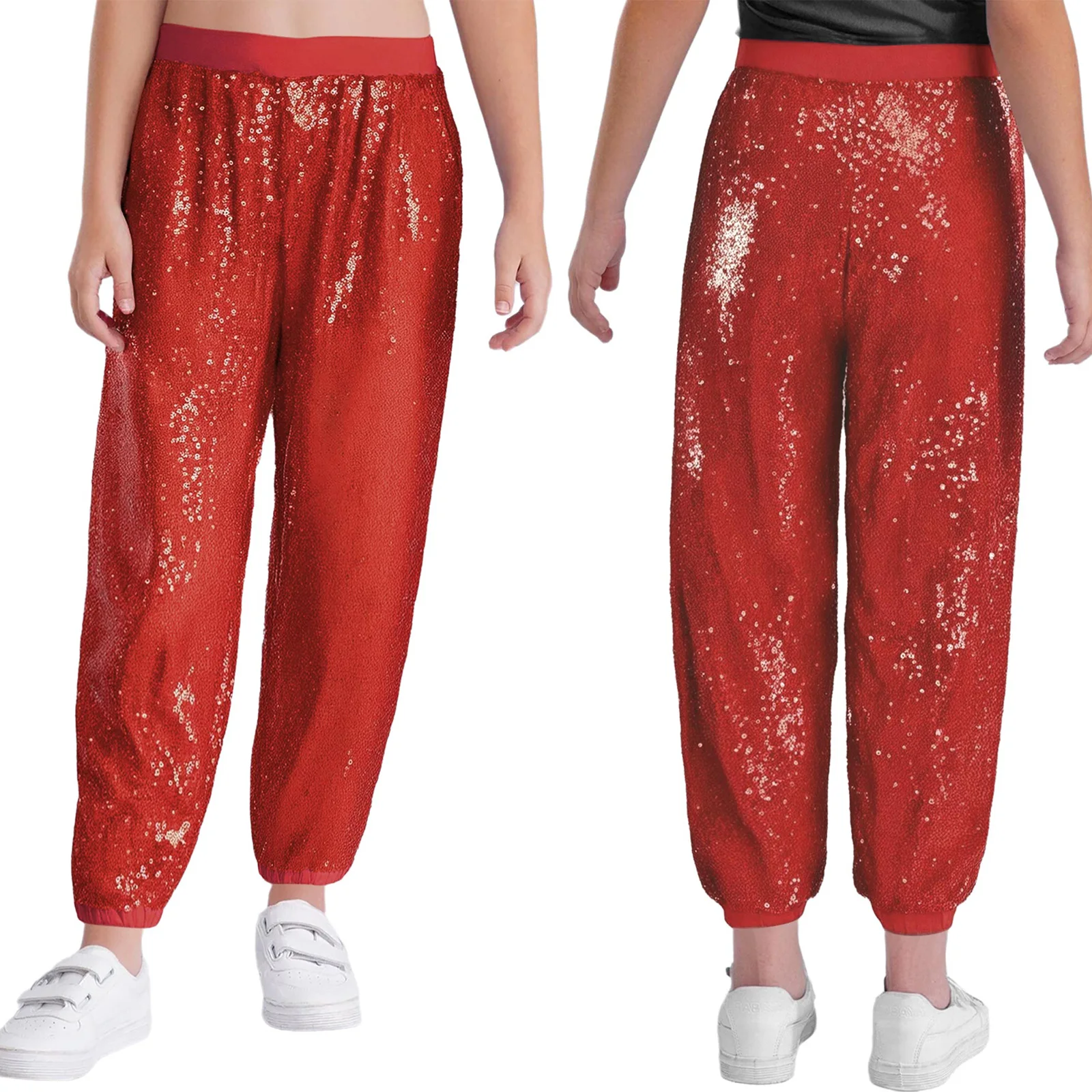 

Kids Girls Hip-Hop Dance Pants Elastic Waistband Sparkling Sequins Trousers Pants for Jazz Dance Stage Performance Streetwear