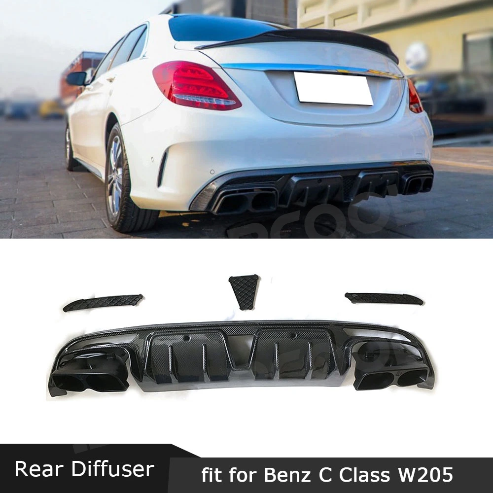 

Carbon Fiber Rear bumper Diffuser Spoiler with Exhaust Tips for Mercedes Benz C Class W205 C63 AMG 2015-2019 Bumper Lip Spoiler