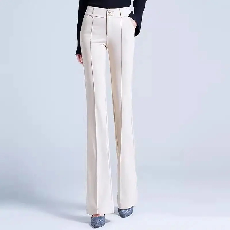 Damskie 2024 Wiosna Jesień Nowa Moda Bootcut Jednolity Kolor Wysoka Talia Zapinane na zamek błyskawiczny Kieszenie Garnitur Proste Spodnie Casualowe