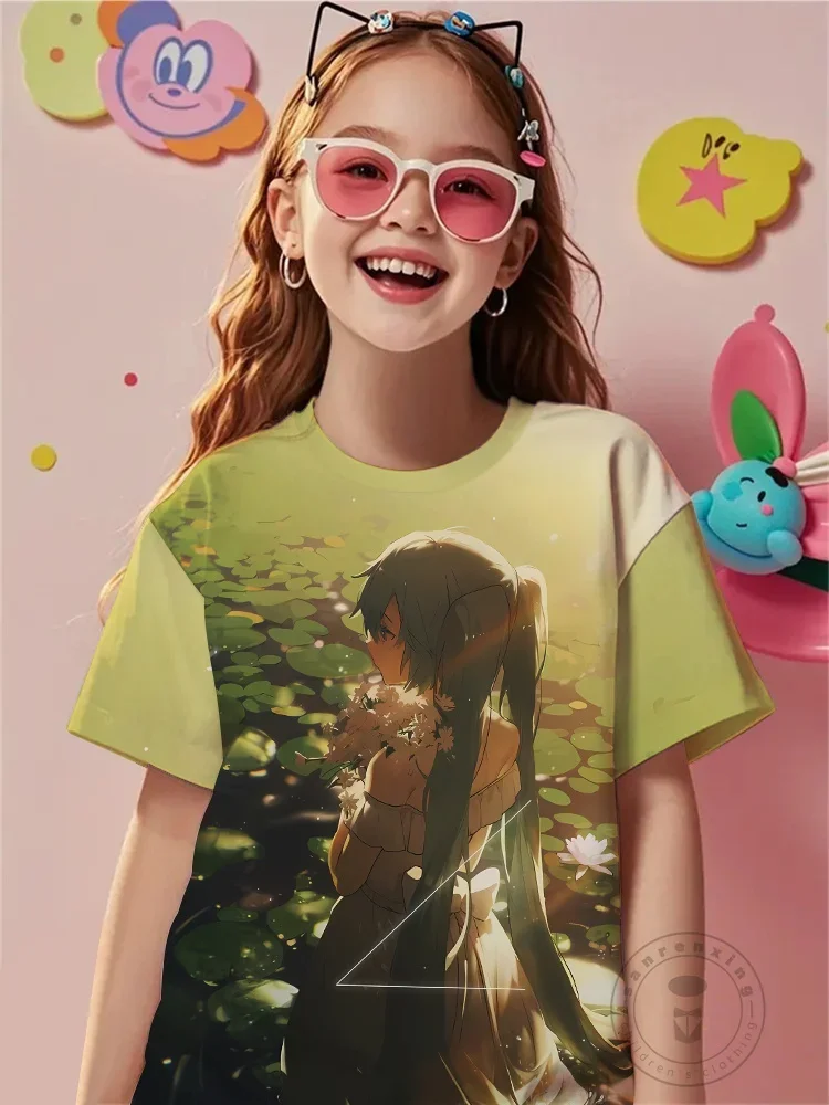 

Модная футболка Vocaloid Hatsune Miku с 3D принтом, новая летняя футболка с короткими рукавами и круглым вырезом, милый кавайный топ для девочек, уличная одежда