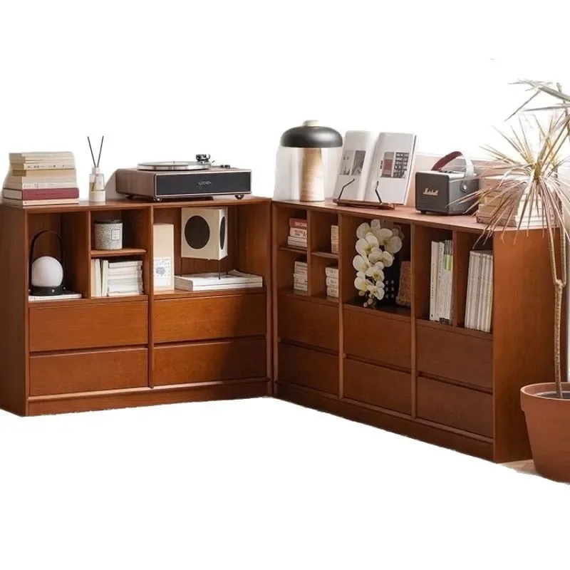 

wood floor-to-ceiling medium-antique dining side bookshelf, Japanese TV storage locker combination