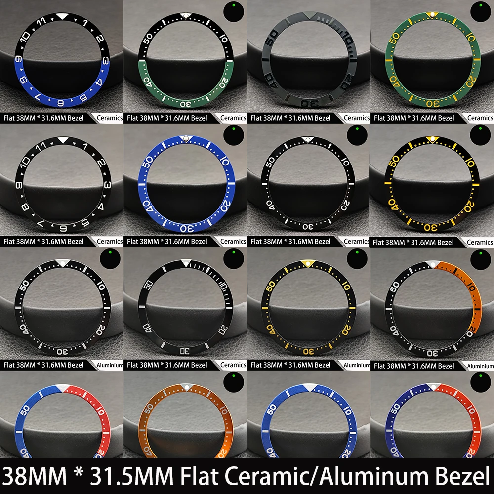38mm Flacher Keramik-/Aluminium-Lünetteneinsatz 38mm * 31,5mm Uhren-Ersatzring Uhrenzubehör Grün Leuchtende Lünette Uhrenteil