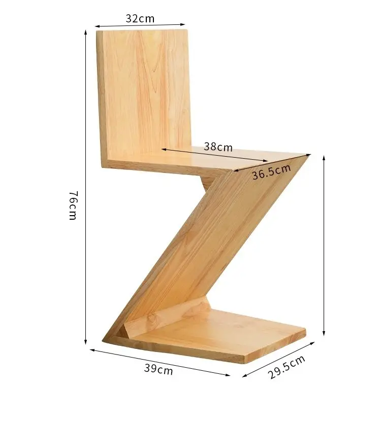 Oświetlenie w stylu nordyckim, luksusowe krzesło Z litego drewna w kształcie litery Z, kreatywne krzesło, domowe krzesła do jadalni Sofa do salonu
