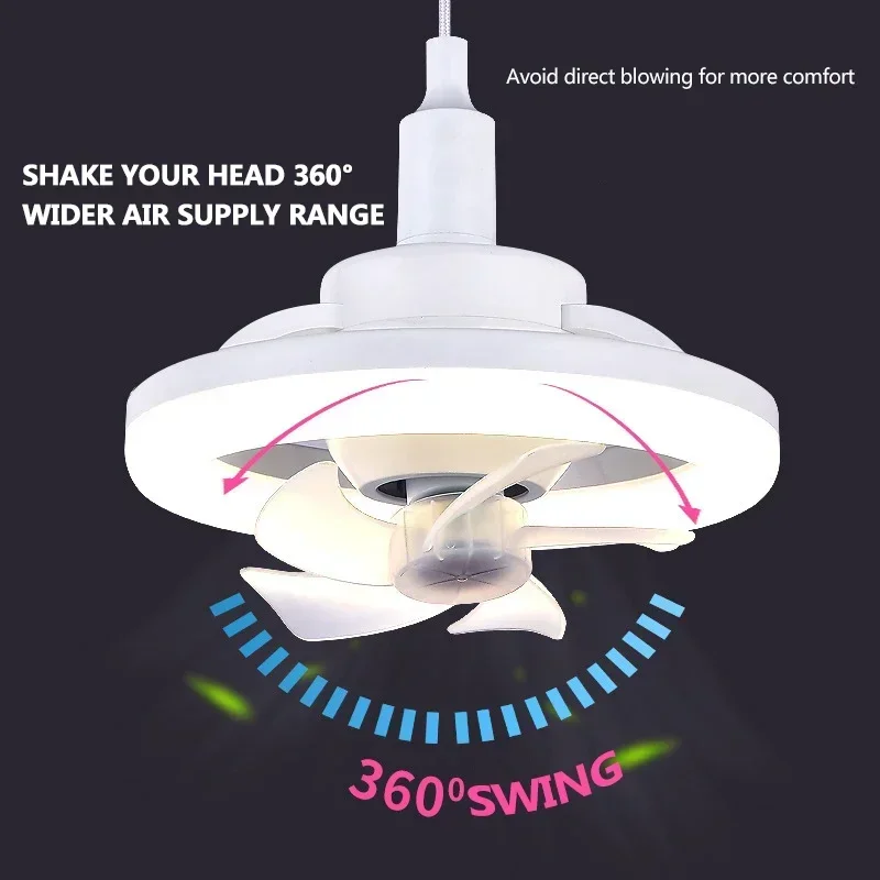 Imagem -04 - Ventilador de Teto de Rotação com Luz Led para Sala de Estar Quarto Iluminação Controle Remoto E27 Base Conversora Ventiladores de Teto Inteligentes 360 °