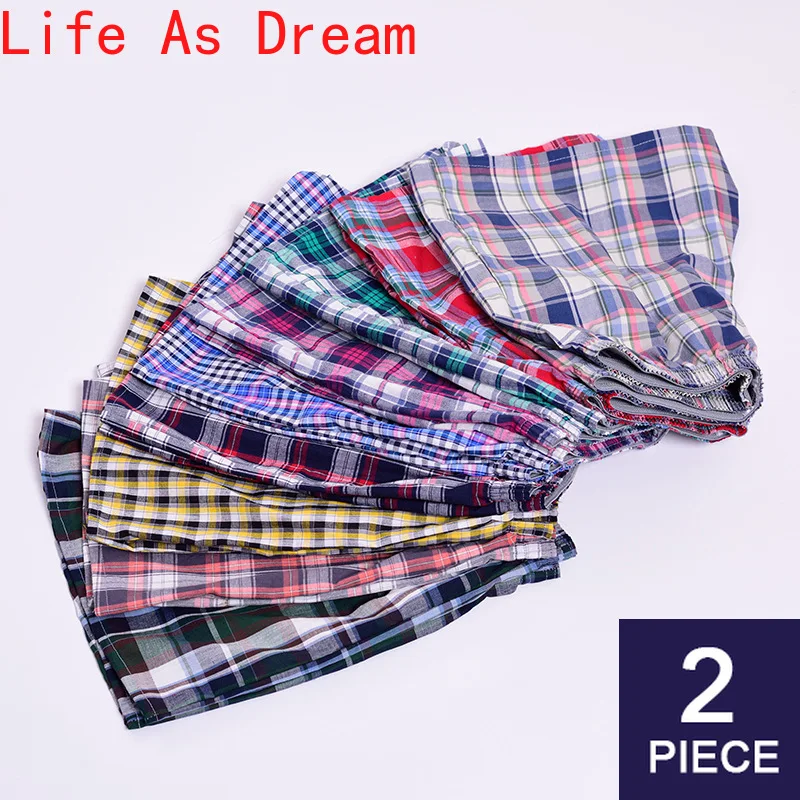 New 2pcs/lot Boxer Men's Thin Summer Underwear Cotton Man Big Size Short Breathable Plaid Flexible Shorts Boxers Male Underpants