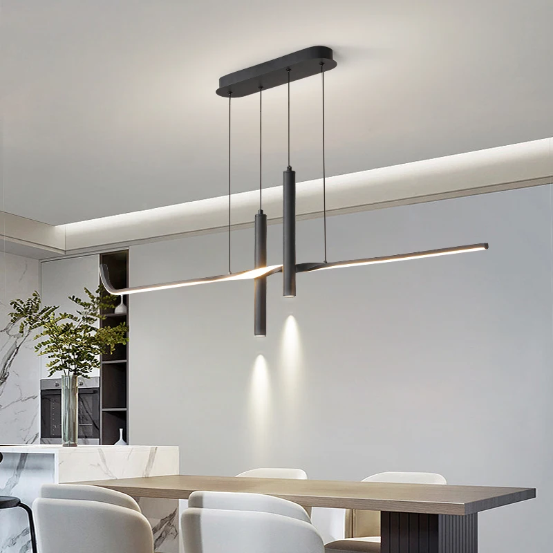 

Minimalist Nordic Creative Designer Pendant Light Dining Room Light Long Strip With Spotlights Dining Table Bar Counter Lighting