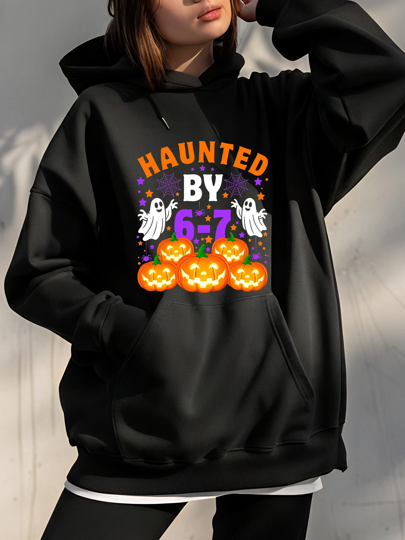

Толстовка с капюшоном на Хэллоуин с привидениями на 6-7 лет, женская повседневная толстовка с принтом тыквы, костюм на Хэллоуин, праздничная одежда