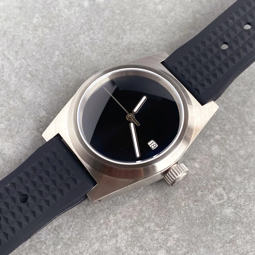 Reloj cuadrado para hombre con movimiento automático NH35/PT5000 de 38MM, esfera negra estéril sin marcadores, cristal de zafiro AR para buzo 20ATM