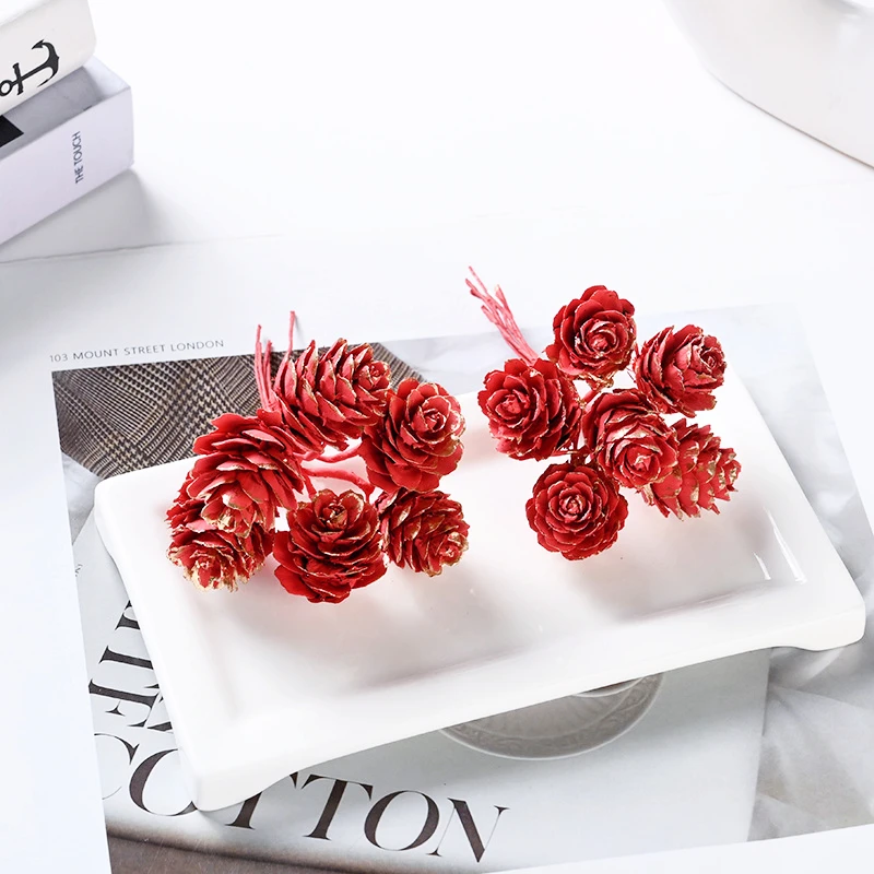 6Pcs/Bundle Pine Cone Artificial Plants for Home Decor Christmas Decoration Fake Plant Xmas Tree Garland Ornaments DIY Accessory