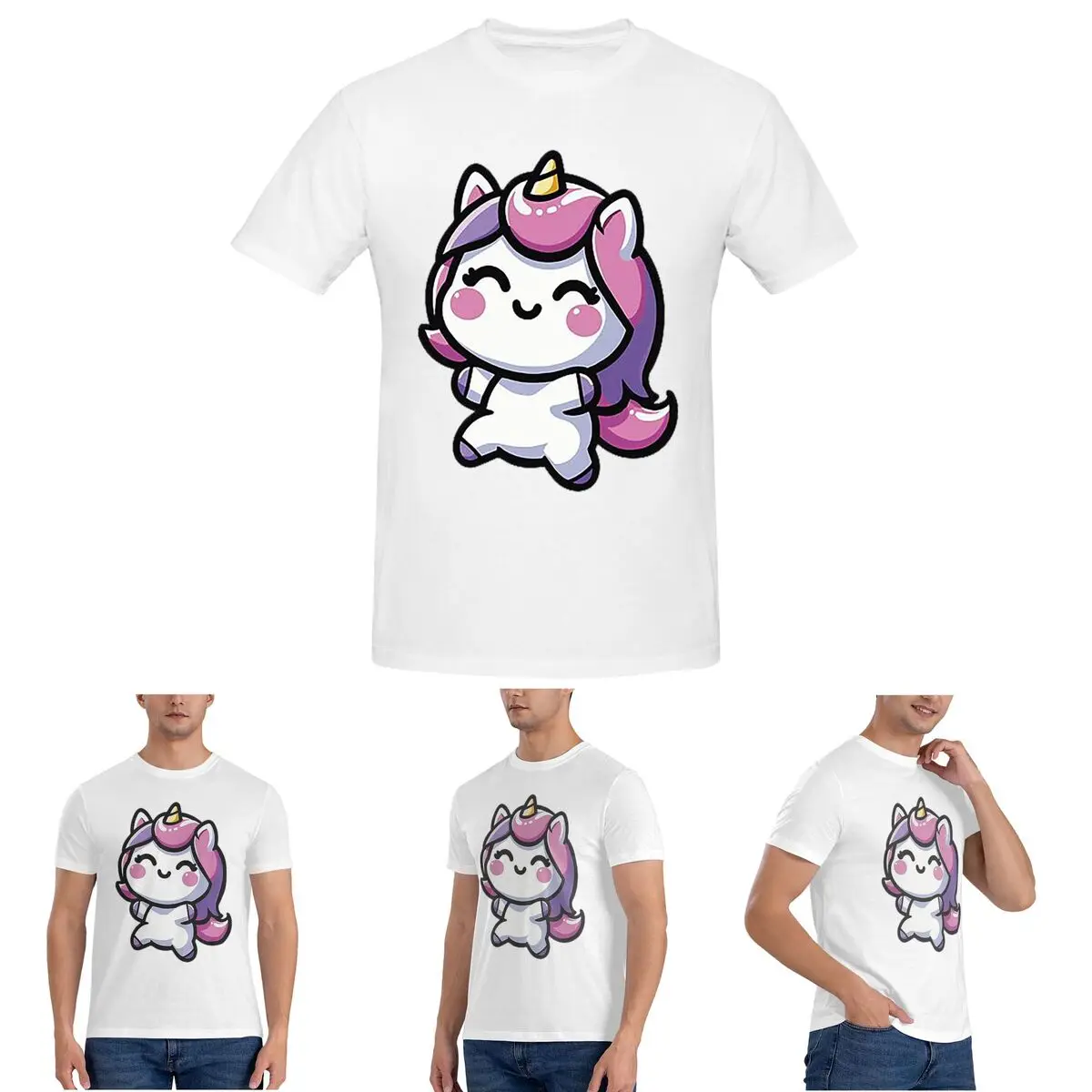 

Adorable Kawaii Unicorn T-Shirt for Men Cotton Plus Size T Shirts Men's Short Sleeve Round Neck Summer Clothes Tops S-6XL