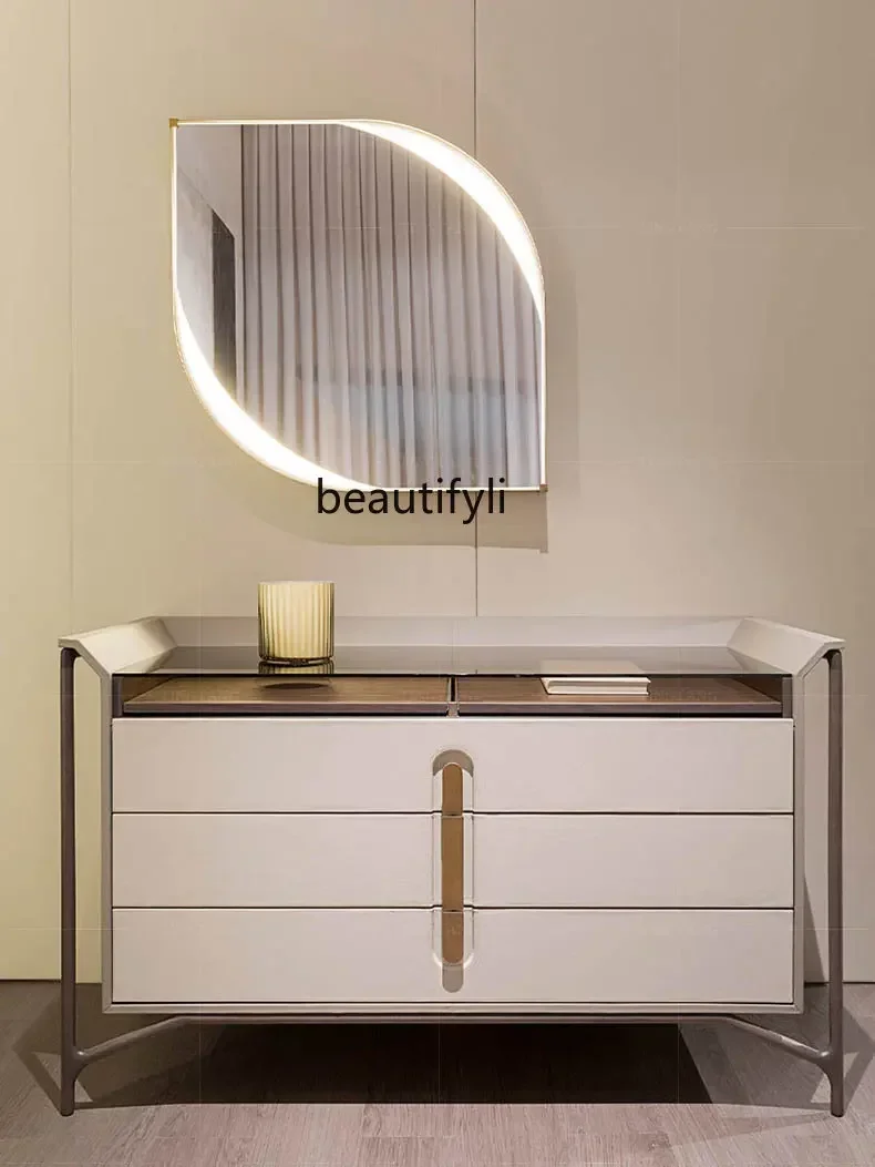 D178 Y zq Sideboard Cabinet Modern Minimalist Living Room Solid Wood Entrance Cabinet Designer PU Leather Curio Cabinet