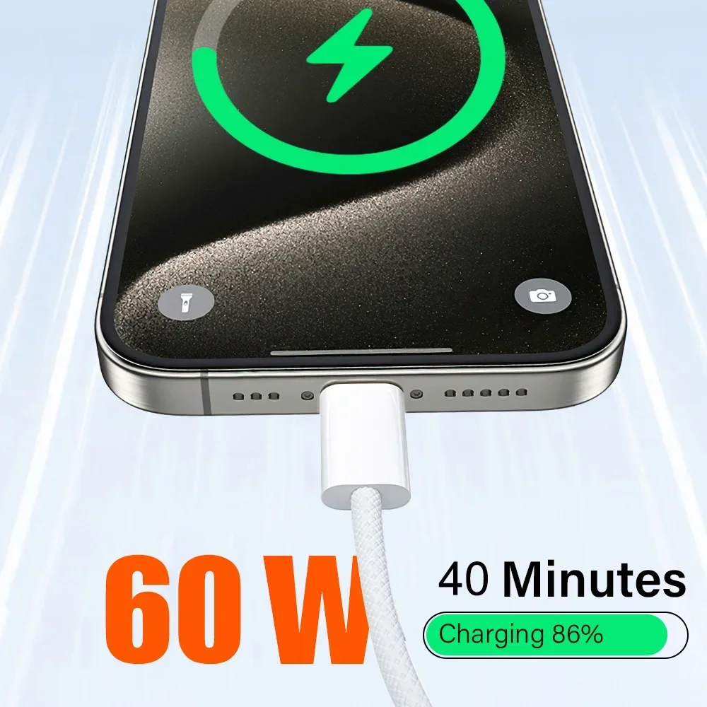 

60W USB Type C Weaving Data Cable For Apple iPhone 17 16 15 14 13 12 Pro Max Plus USB C Fast Charging Cable Phone Accessories