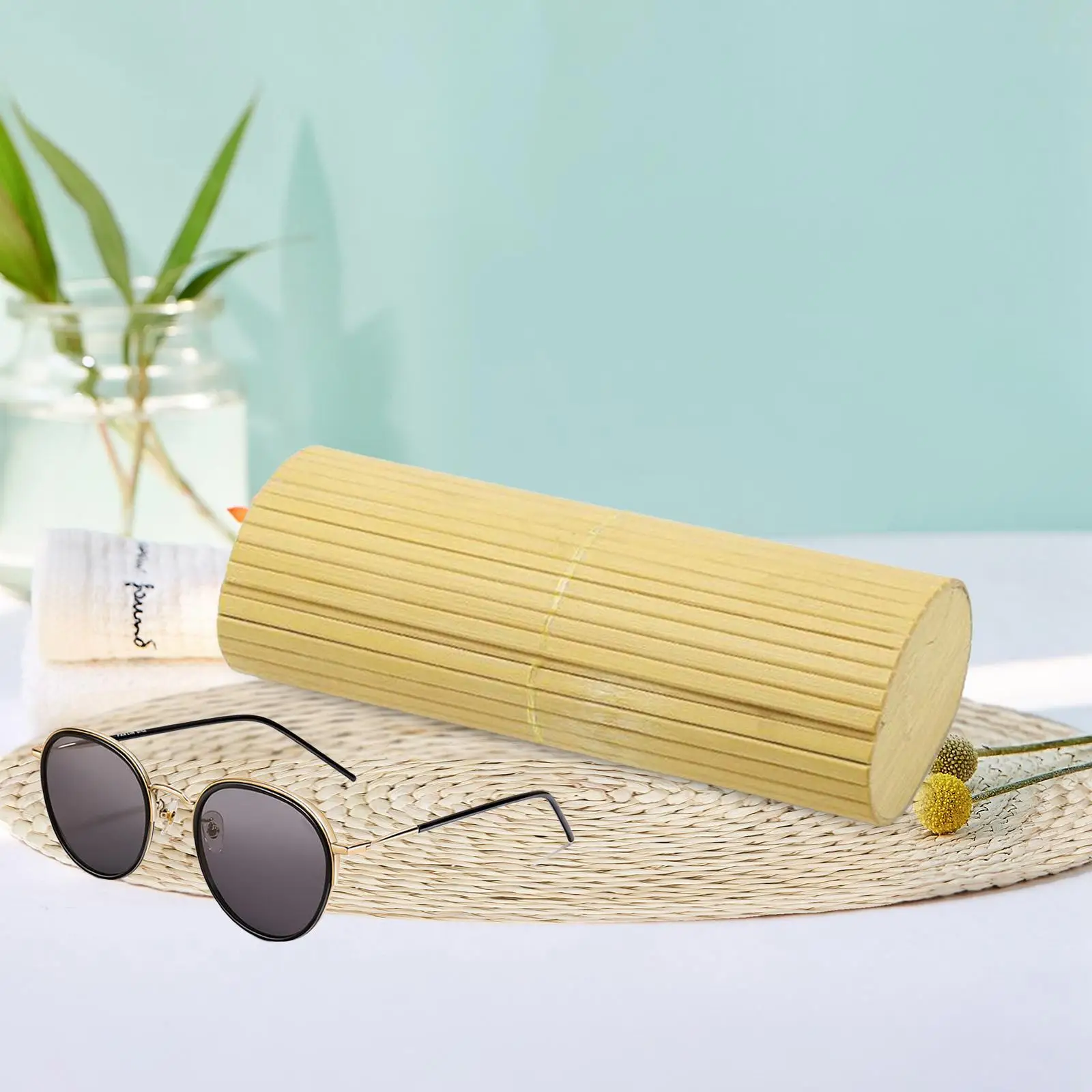 Sunglasses Organizer Case, Glasses Box for Eyeglasses Portable Multi Use Space Saving Hard Shell Bamboo Wood Box Glasses Bag