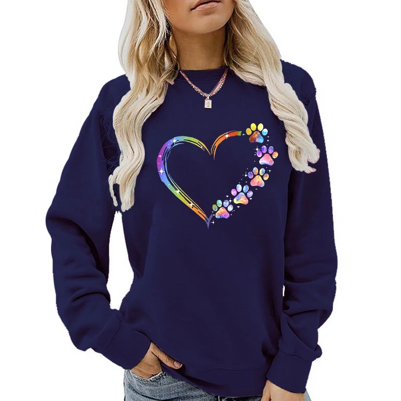 Sudadera de cuello redondo para hombre y mujer, suéter de manga larga con diseño de pata de perro y corazón, ropa holgada informal, de calidad A +,