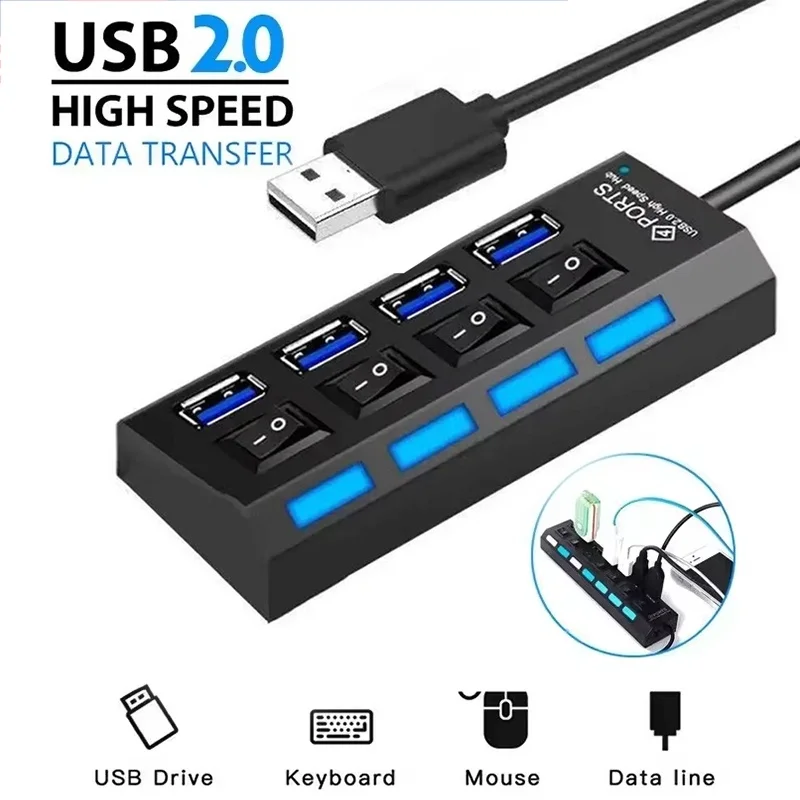 4 In 1 Switch Extension Hub 4-port USB 2.0 Hub Computer USB Extension Hub USB 2.0 Splitter Adapter For Laptop Desktop Computer