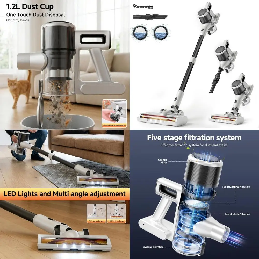 

Lightweight Cordless Stick Vacuum Cleaner with Rechargeable Battery, Up to 45 Minutes Run Time, 8-in-1 Handheld for Floors and C