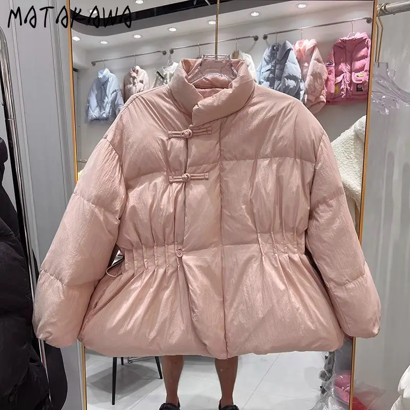 

Matakawa Chinese Style Autumn Winter Jackets for Woman Sweet Solid Stand Collar Coats Parkas Fashion Warm Elegant Chaquetas