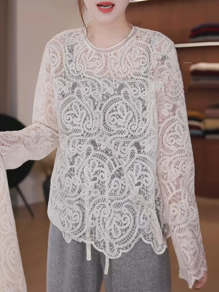 

2024 Autumn Winter New Sle Small Fraance Sle Lace irt Women Design Sense Hollow out Base Layer irt Women