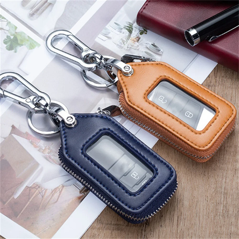 Visual Mirror Window Car Key Protector Bag Leather Key Holder Men Mini Auto Key Holder Case Retro Keyring Wallet Zipper Pouch