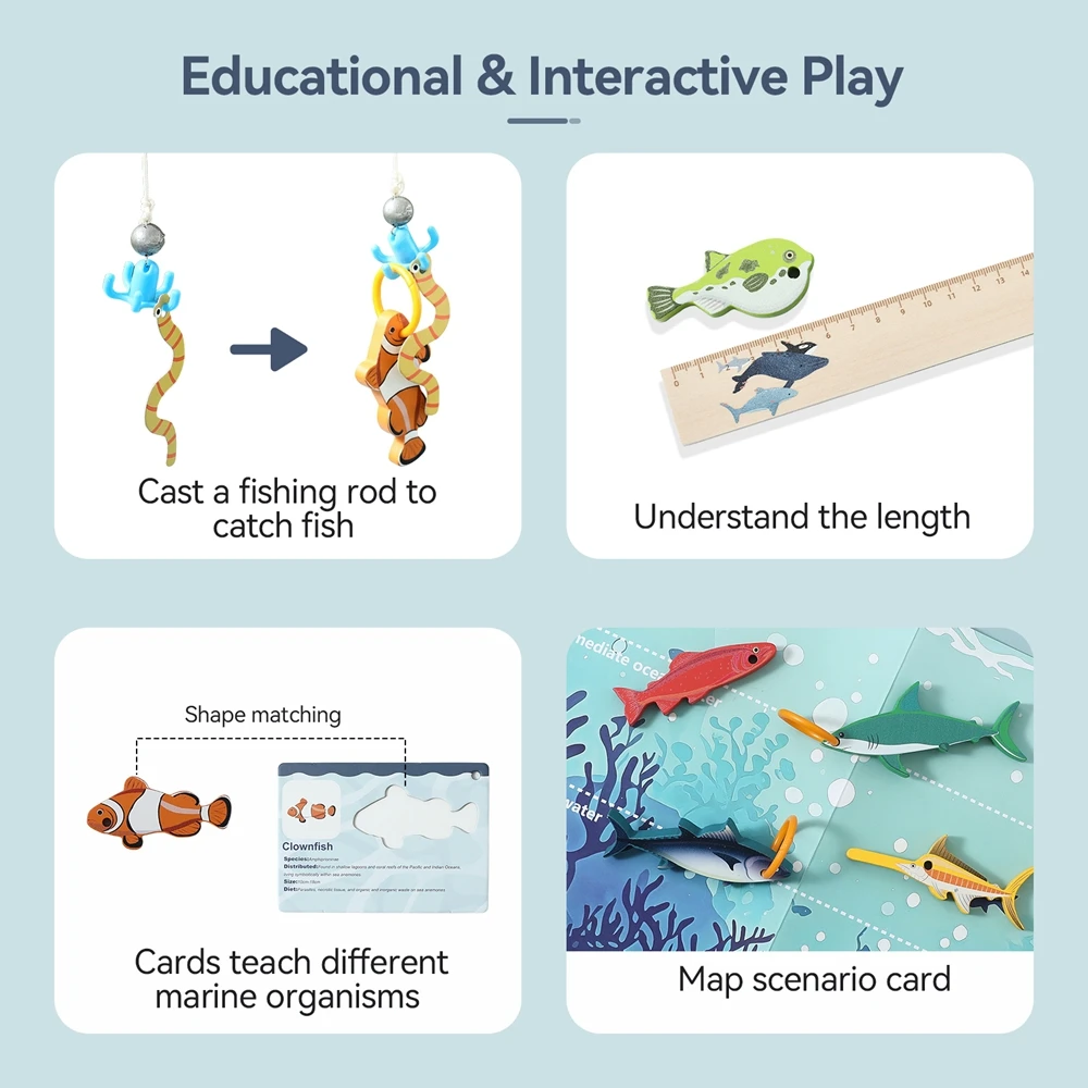 Baby Fishing Toy Set Simulation Fishing Scene Toy Simulated Shalbyi Mahi Fishing Rod Fish Cognitive Collection Cards Kid‘s Gift