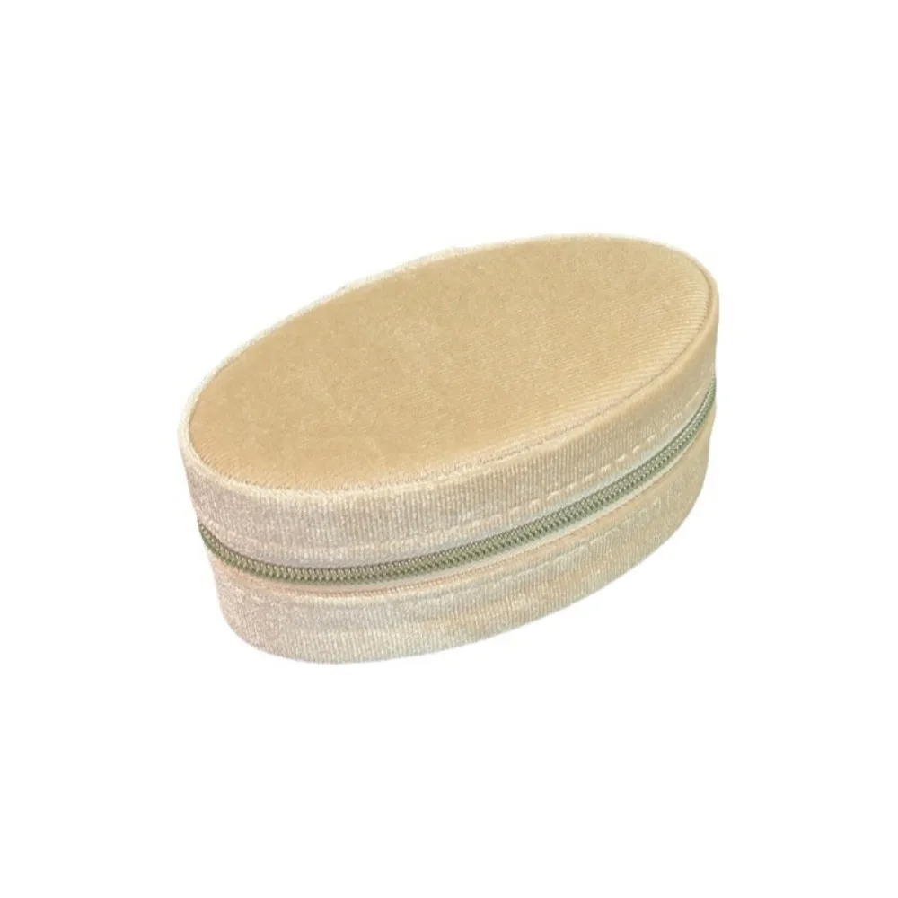 Portable Oval Velvet Jewelry Box Divided Compartments Zipper Closure Travel Jewelry Case Velvet Soft Velvet Jewelry Display Box