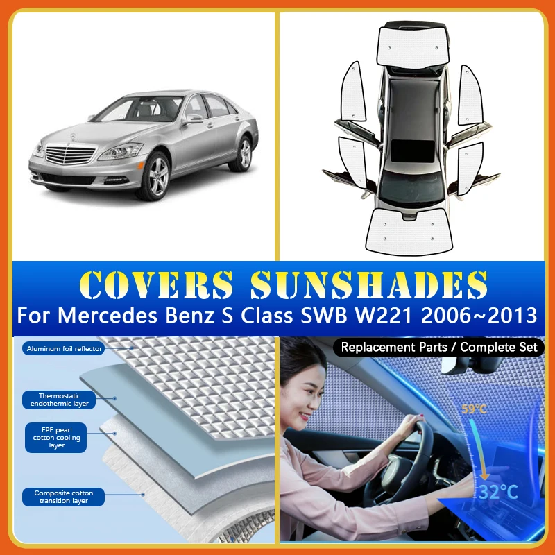 

Car Sunshade Covers For Mercedes Benz S Class SWB W221 2006-2013 Sun Protect Sunscreen Window Coverage Sunshades Car Accessories