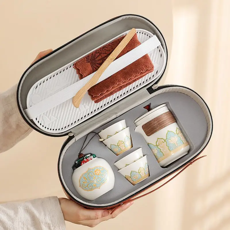 

Portable Travel Teaware Sets, Camping Tea Kit, Ceramic Cracker Cups, Office Kung Fu Tea Pot, Modern Simplicity Household, Outdoo