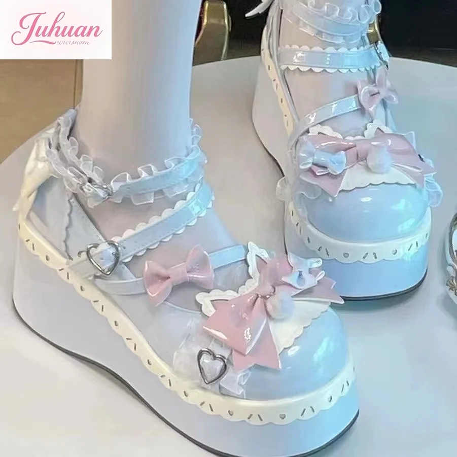 

Маленькие кожаные туфли Kawaii Lolita, женские японские мягкие туфли Jk для девочек, весенняя новая обувь Мэри Джейн на платформе с бантом, милые туфли-лодочки