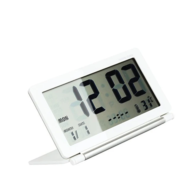 

Electronic Table Clock Large LCD Alarm Clock White ABS 105x65x15mm Temp Display Snooze Travel Bedroom Bath