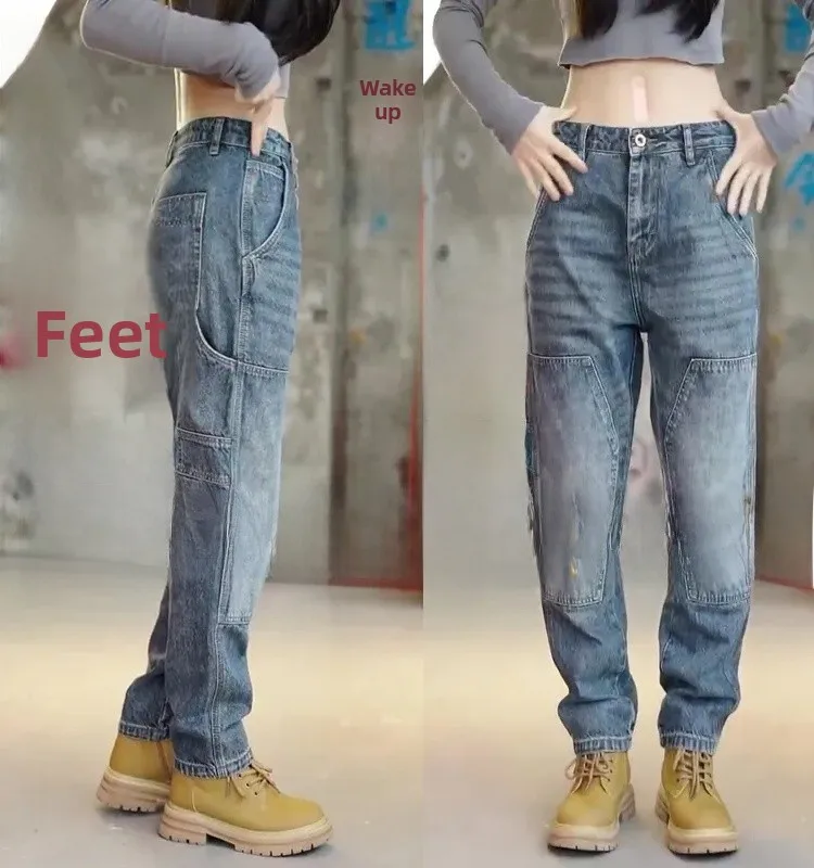 レトロアメリカン大きいサイズジーンズメンズトレンディヘビーデューティウォッシュストレートレッグルーズカジュアルワークウェアハーランパンツ秋冬