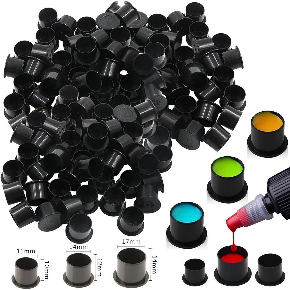 

1000/500/100PCS Disposable Black Tattoo Ink Cups With Base Pigment Holder Container Cap Permanent Makeup Tool Tattoo Accessories