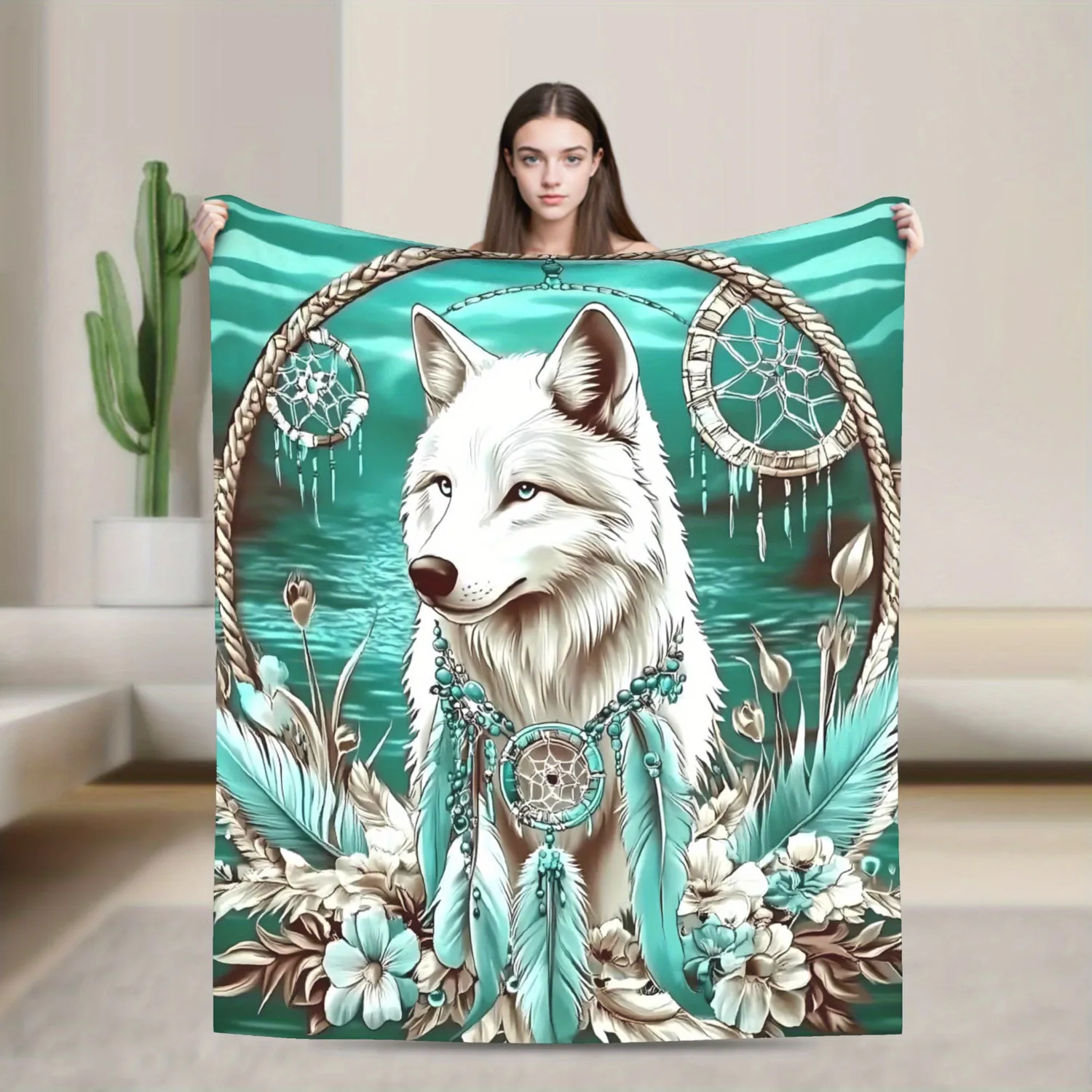 

Majestic White Wolf Blanket - Soft Flannel Wildlife Spirit Animal Home Throw