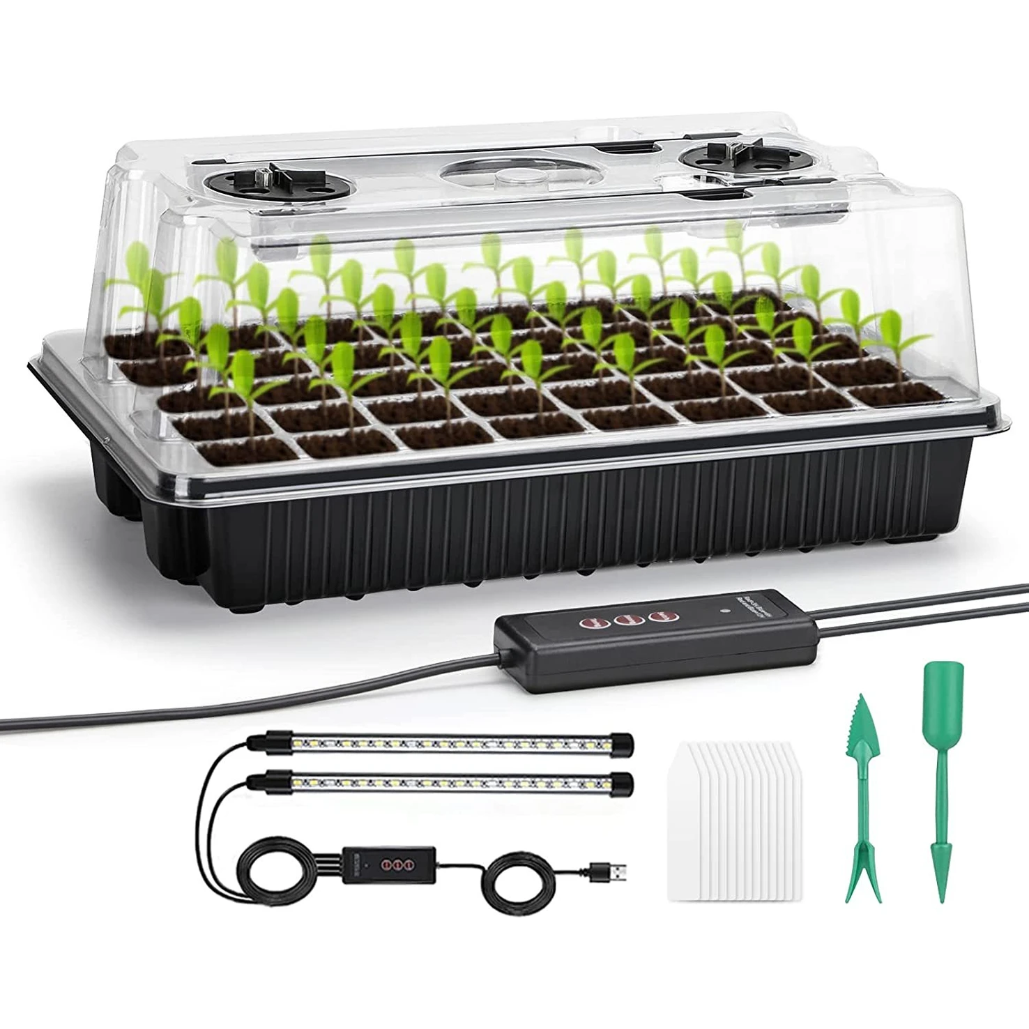 1 Set, Seed Starter Trays With 2 Long Strip Grow Lights, 40 Cells Seed Starter Kit With Humidity Dome, Seedling Starter Trays Fo