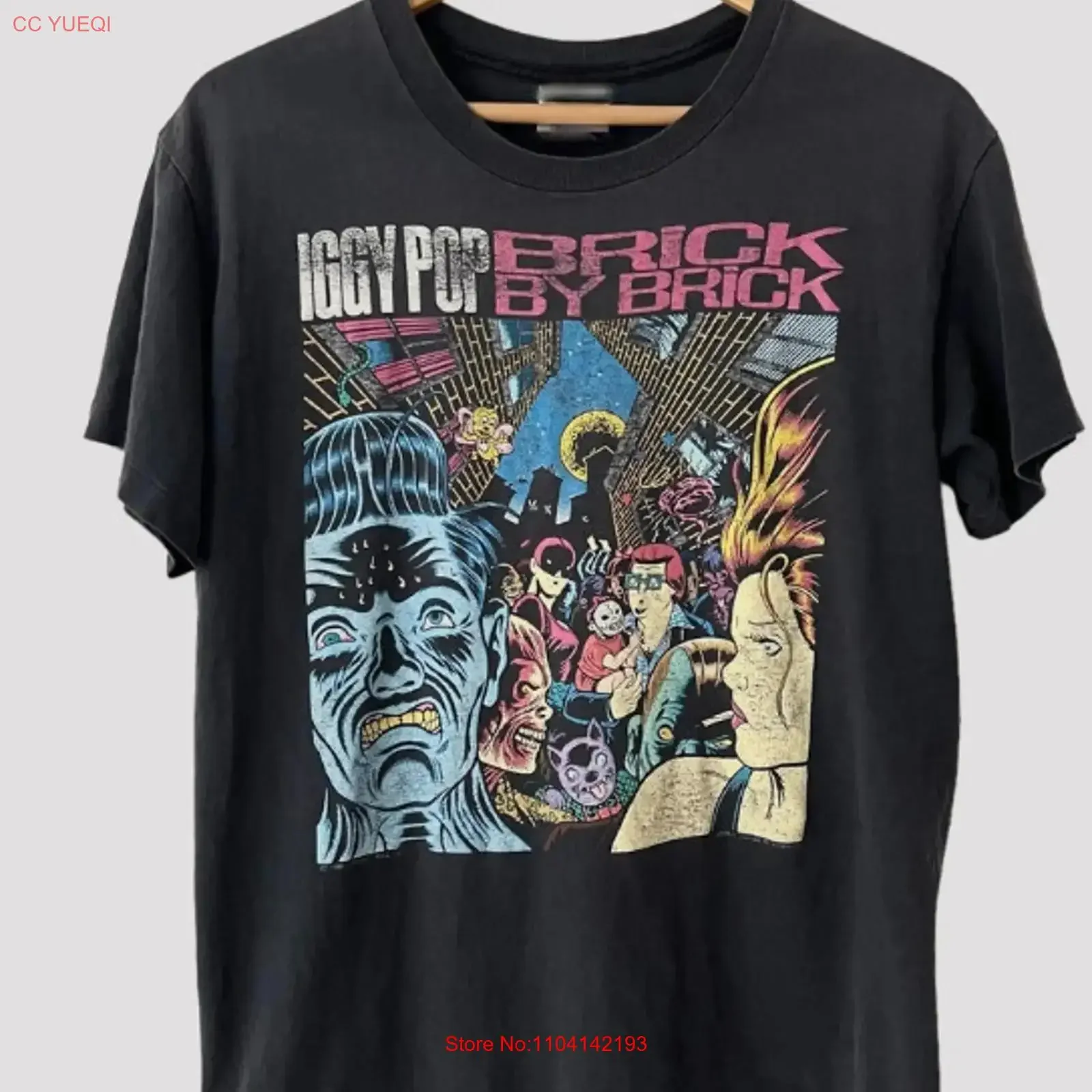 

1990 Iggy Pop Brick By Album Vintage Tour T shirt vintage Washed Unisex Breathable Casual Stretched Comfortable
