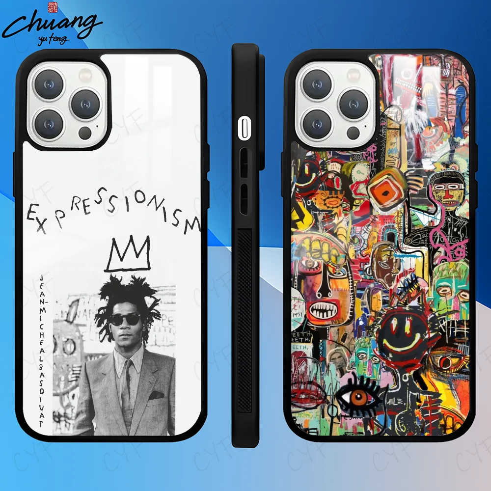 J-Jean-Michel B-Basquiat Art Phone Case For 11 12 13 14 15 16Pro Max mini Plus Frosted mirror Phone Cover