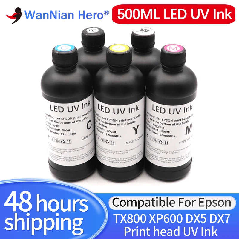 500ML XP600 TX800 LED UV Ink Soft Hard Neutral ink Curable Varnish Primer Liquid For Epson DX5 DX7 DX10 DX4 Printhead uv INK