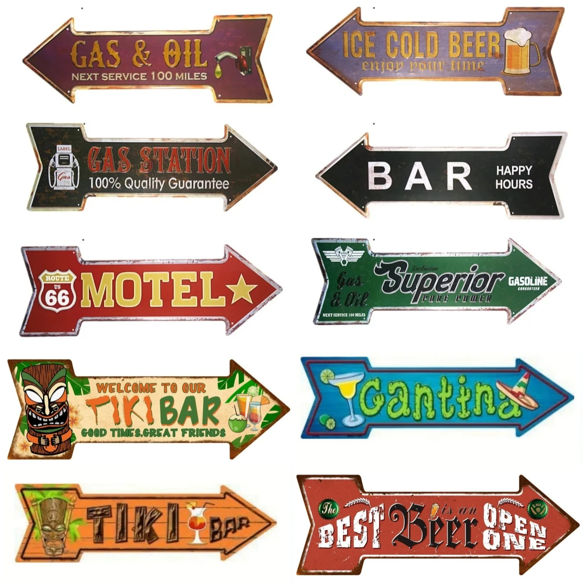 Vintage Beer Tiki Bar Open Metal Tin Signs Retro Street Signs Retro Arrow Directional Signage Funny Tin Sign for Wall Decoration