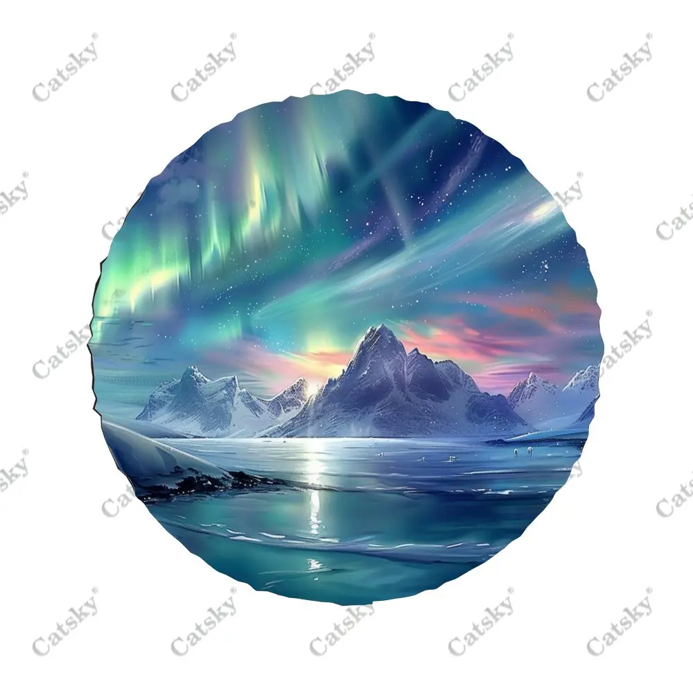 Aurora Snow Mountain Night Universal Car Spare Tire Cover Auto Accessories Wheel Protect for Trailer SUV Truck Camper14-17in