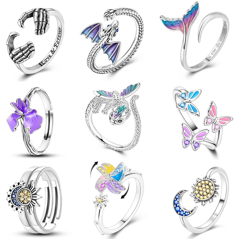 925 Silver Ring Fit Woman Flower Butterfly Original Open Ring For Engagement Weddling Party Fashion Jewelry