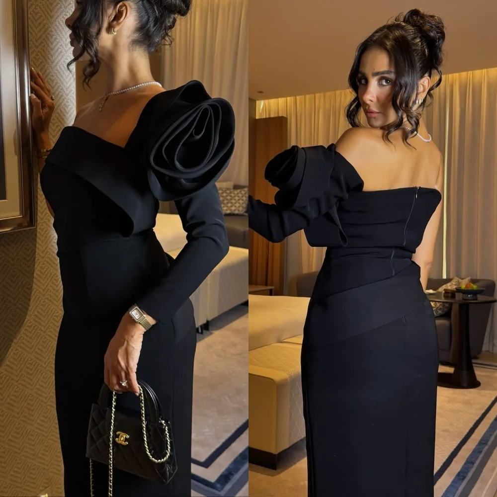 

Модные классические трикотажные платья ручной работы с цветочной складкой по индивидуальному заказу, прямые длинные платья на одно плечо, платья для особых случаев на заказ, высокое качество