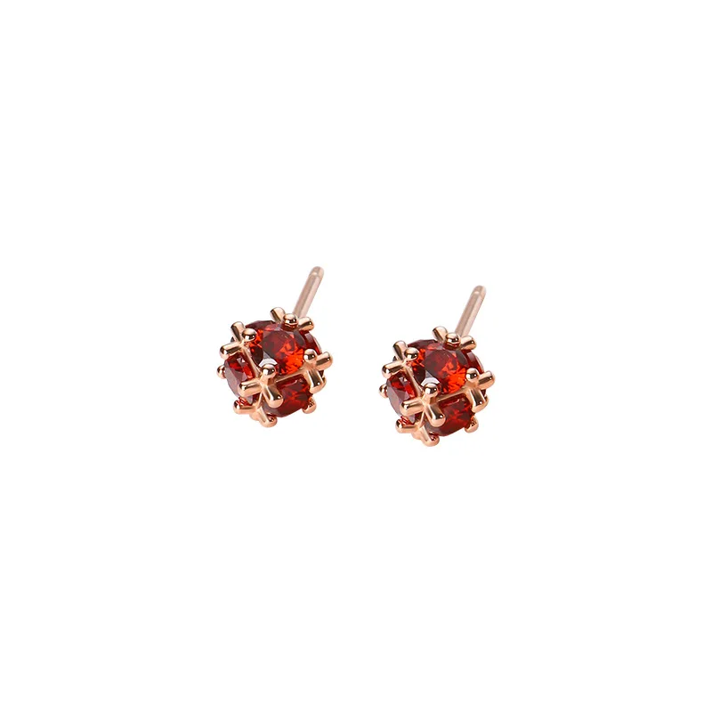 VOQ Silver Color Vintage Shiny Red Zircon Pierced Stud Earrings for Women Simple Chic Teen Daily Jewelry Earrings