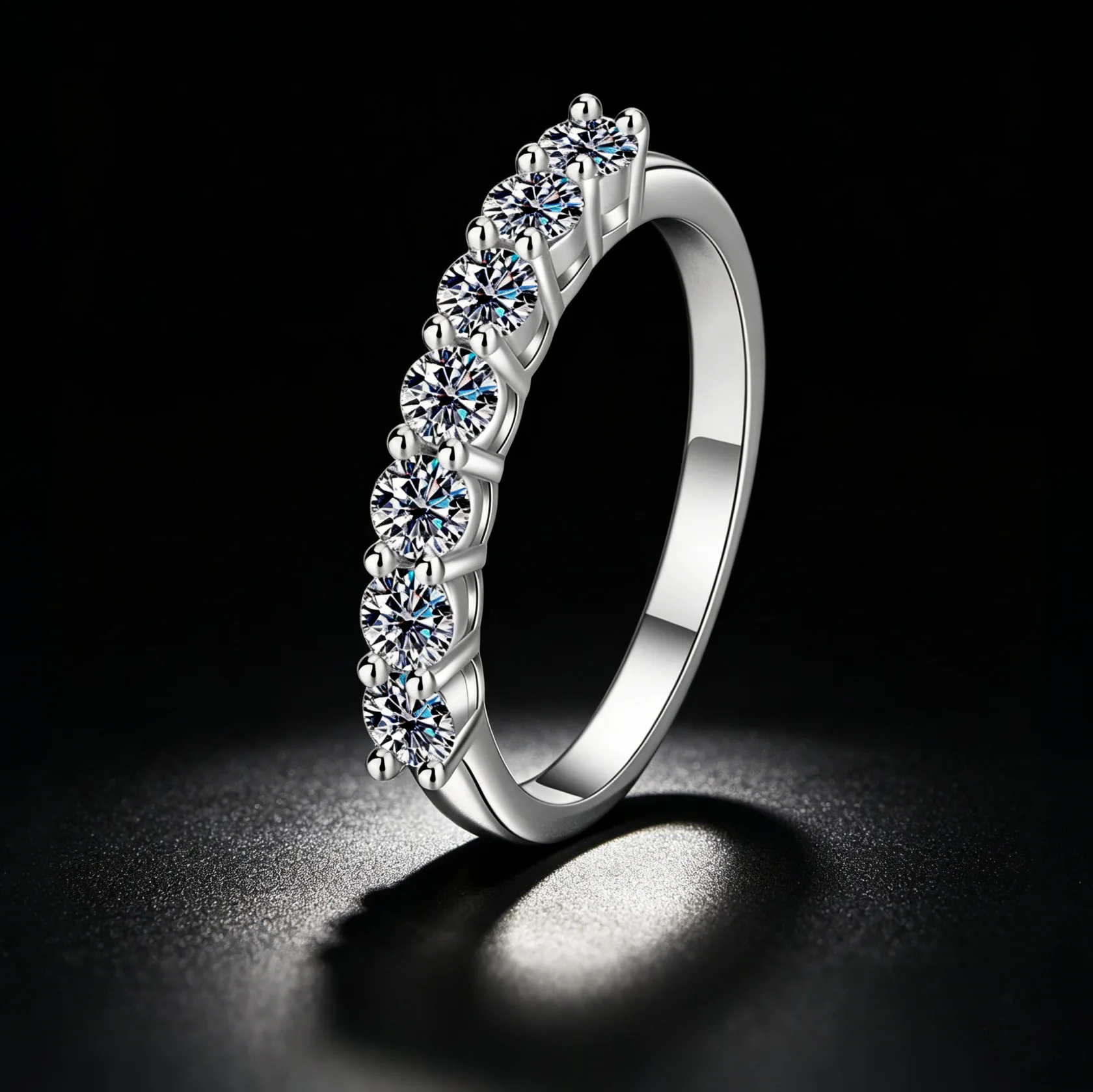 Sterling Silver 925 7 Stone Moissanite Ring  Lucky Jewelry Engagement Bnad Rings for Women Girls Luxury Gift
