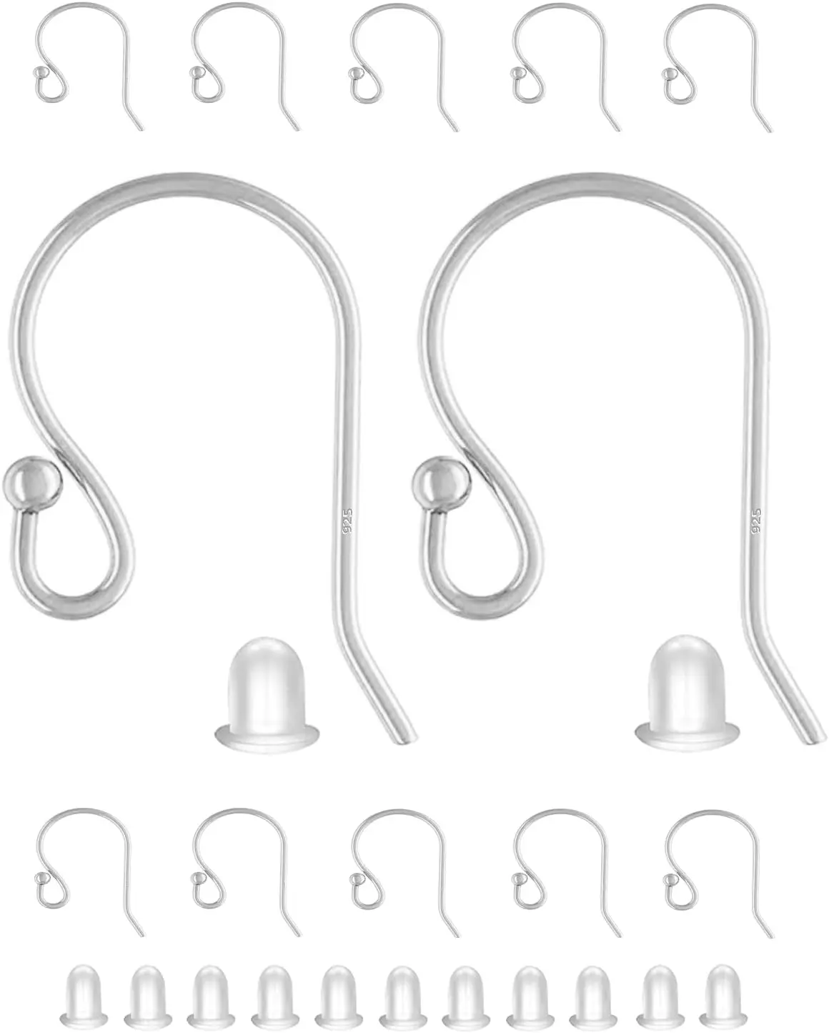 

925 Sterling Silver Earring Hooks with Rubber Backs, 24 Pcs for Jewelry Making