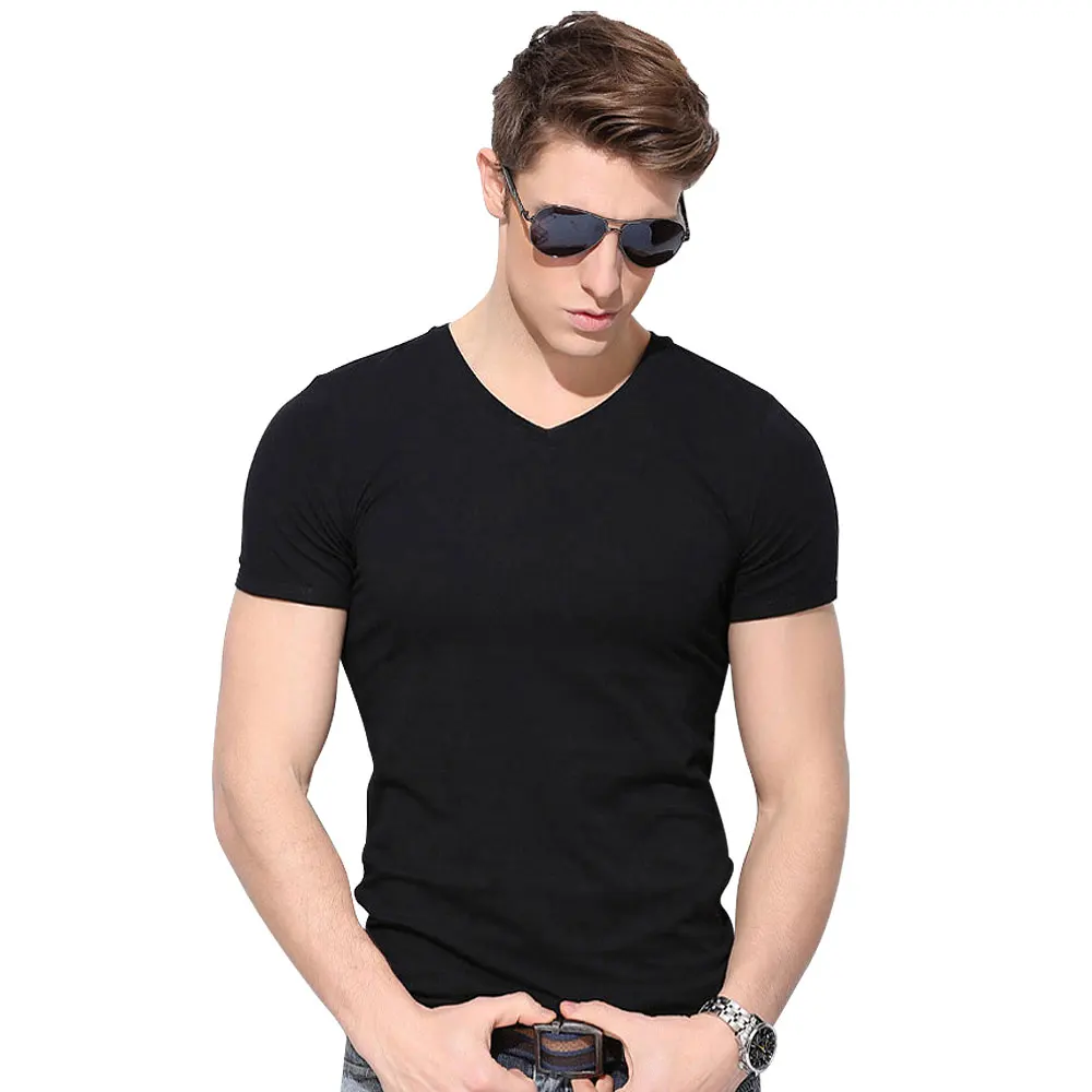 To 5XL Cotton Mens Tee Shirts High Qualty Base Man\'s T Shirts Cotton Summer Male Basic T-shirt Free Shipping V Neck Plus Size