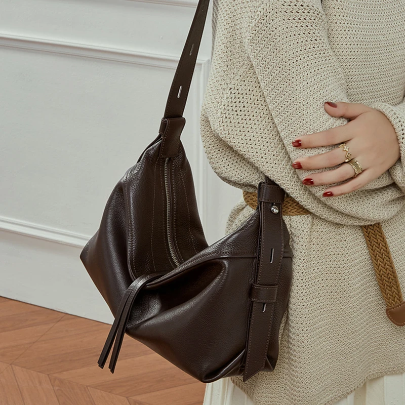 Toptrends خمر جلد طبيعي المتشرد حقائب كتف للنساء 2025 الفاخرة مصمم لينة Crossbody المحافظ مكتب حقائب سيدات